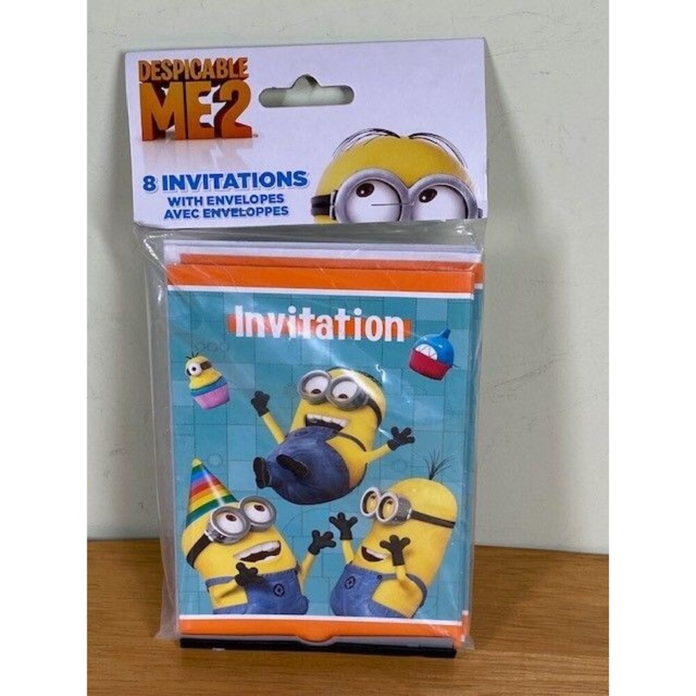 DESPICABLE ME 2 PARTY INVITATIONS By Unique 8 Count w/ Envelopes